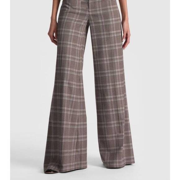NEW ALICE + OLIVIA plaid wide leg pant in black/off white/dark chocolate